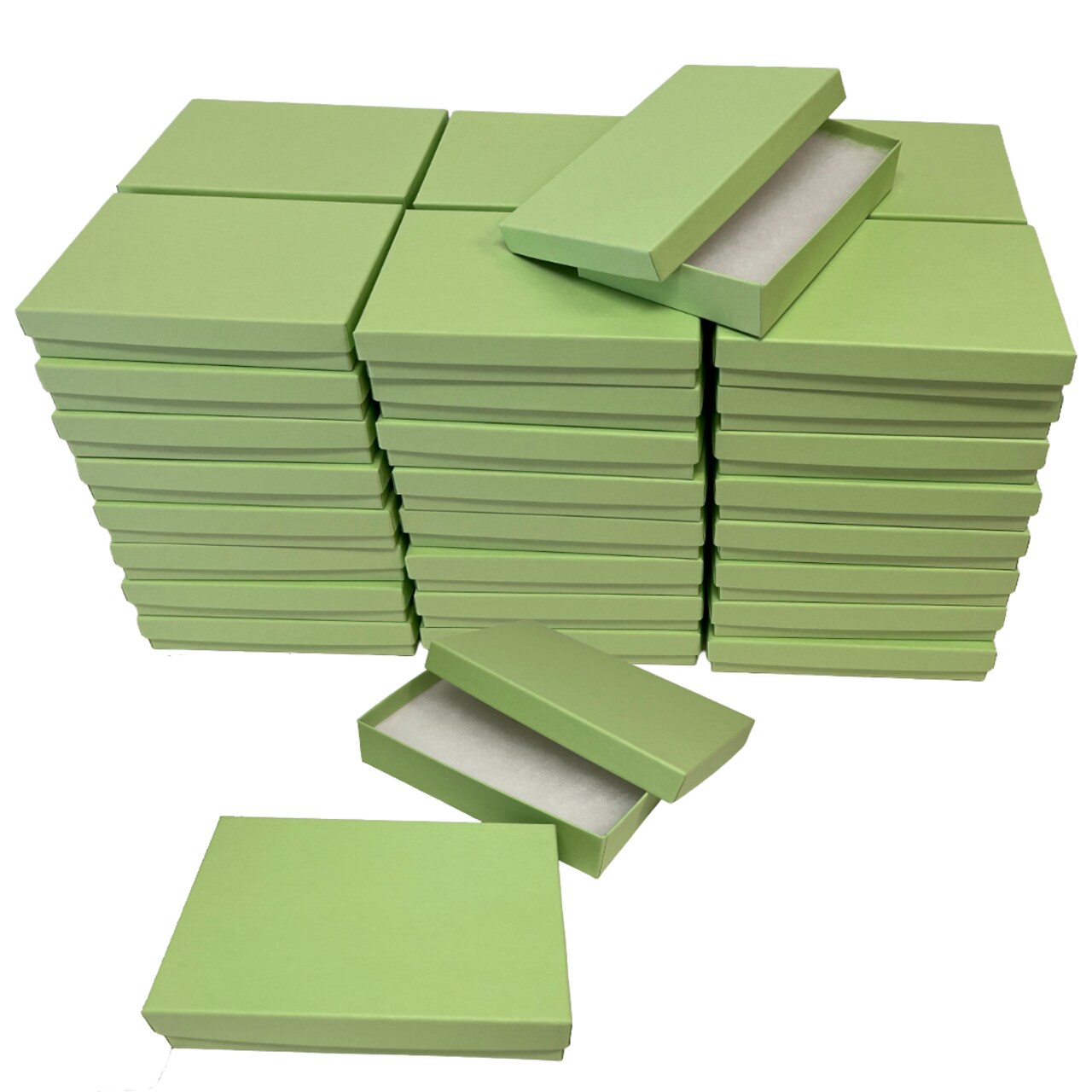 48 Boxes - Made in USA - Empty Jewelry Boxes - 2 Piece Cardboard with Filling 5-7/16" x 3-1/2" x 1" Matte Pistachio Green